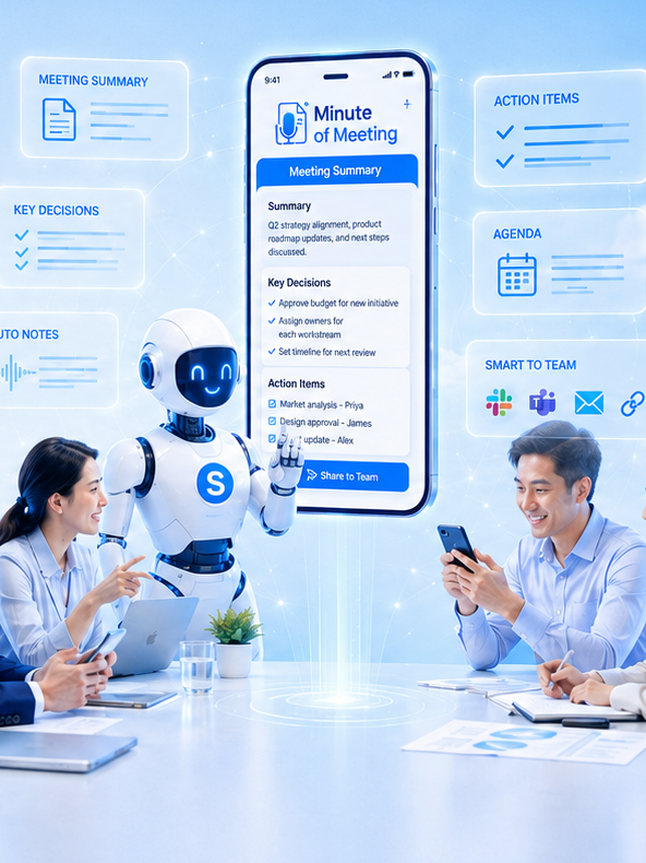 Tim rapat dengan asisten AI Syntegra MoM